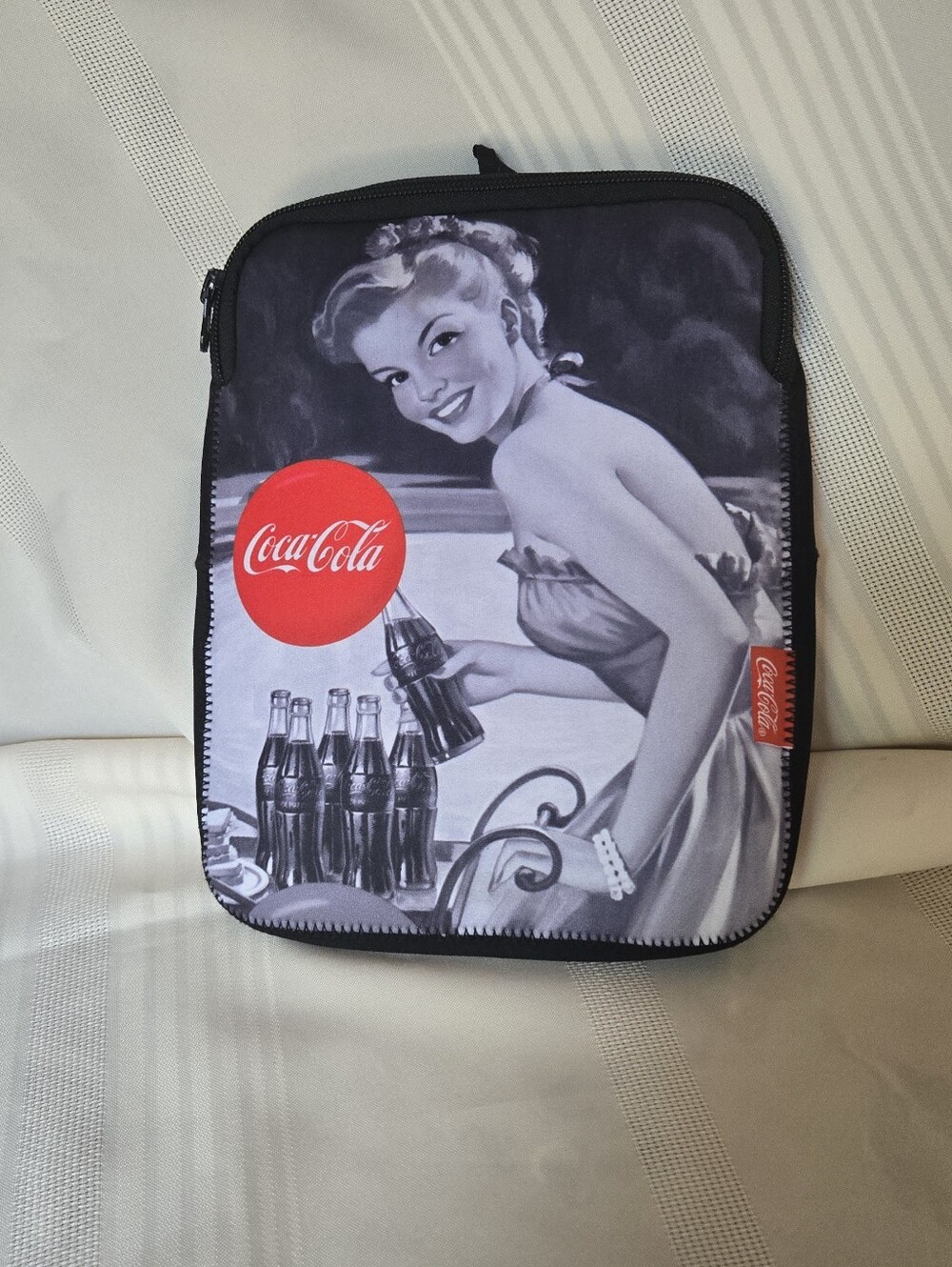 New Neoprene Coca Cola Black & White Zip Pouch
